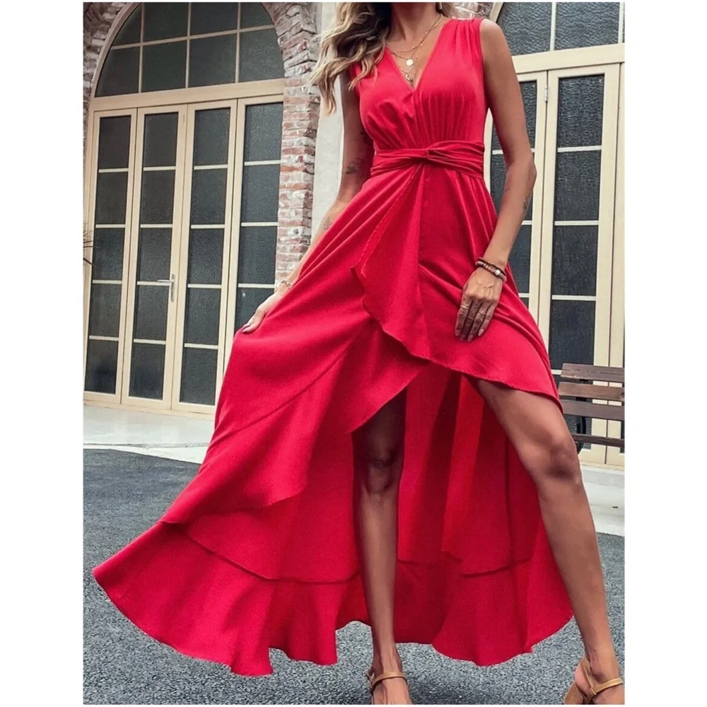 Boho Sleeveless High Low Ruffle Maxi Dress - Picture 14 of 14